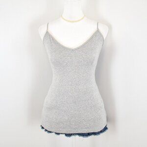 Y2K VTG 00s Express Gray Jersey Knit White Lace Trim Babydoll Cami Top Sz M